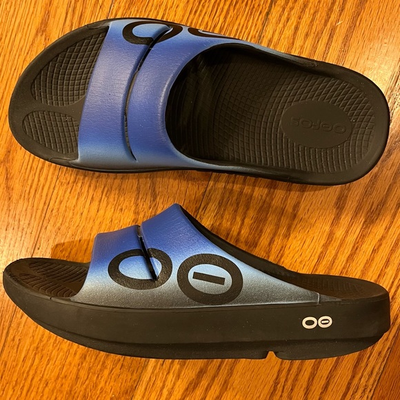 OOFOS Shoes Oofos Luxe Slide Sandal Blue Poshmark